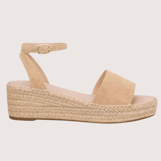 Beige Suede espadrille with woven sole