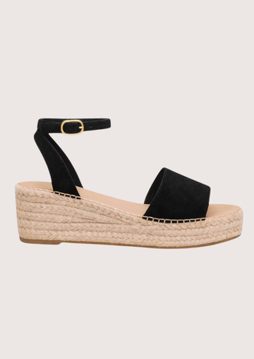 Black wedge sandal with espadrille sole 