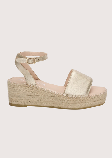 gold leather flat platform sandals with ankle strap