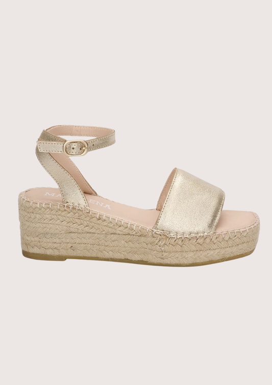 gold leather flat platform sandals with ankle strap