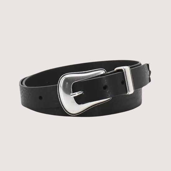 black leather belt with silver hard ware 