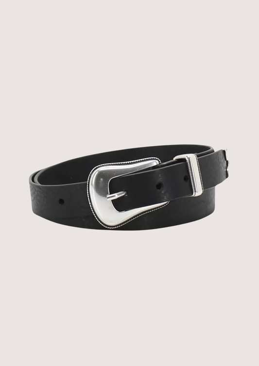 black leather belt with silver hard ware 