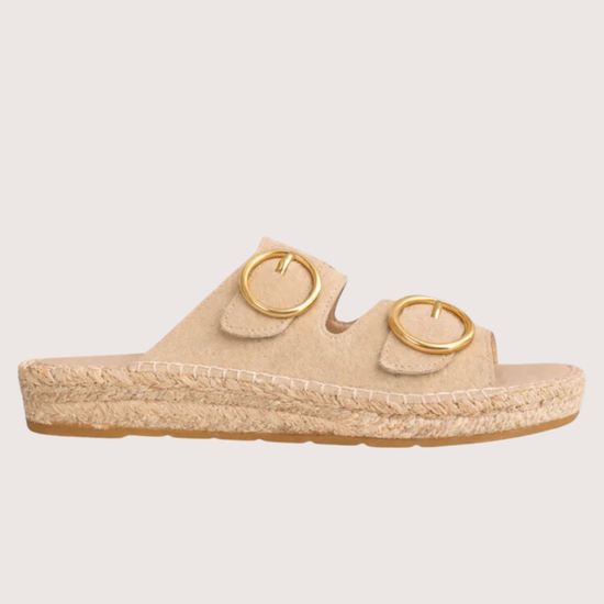 Beige sandal with gold buckles 