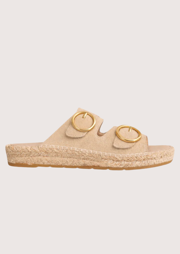 Beige sandal with gold buckles 