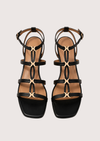 black sandal with gold hardware