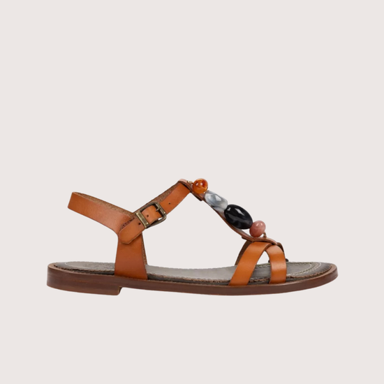 Tan leather sandals with resin stone details