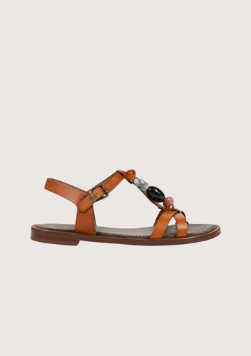 Tan leather sandals with resin stone details