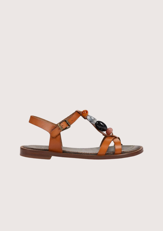 Tan leather sandals with resin stone details