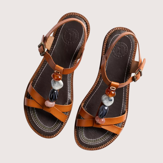 Tan leather sandals with resin stone details