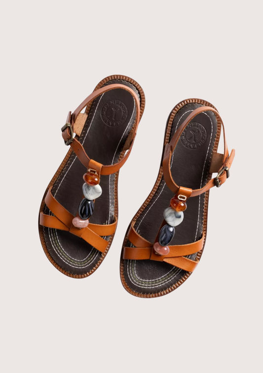 Tan leather sandals with resin stone details