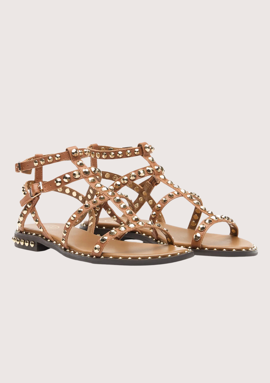Tan sandal with gold studs 