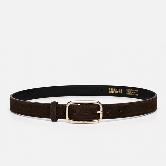 brown leather belt on a white background as a flat lay image 