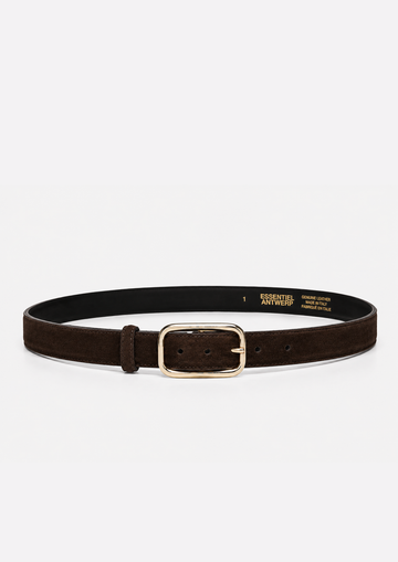 brown leather belt on a white background as a flat lay image 