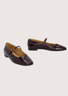 burgundy patent leather square toe mary janes from donna lei front view