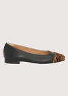 black leather pumps with animal print suede toe cap 