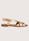 Pair of gold sandals on a white background