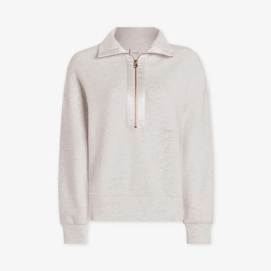 Half zip turtleneck sweat top in ivory marl with gold zipper