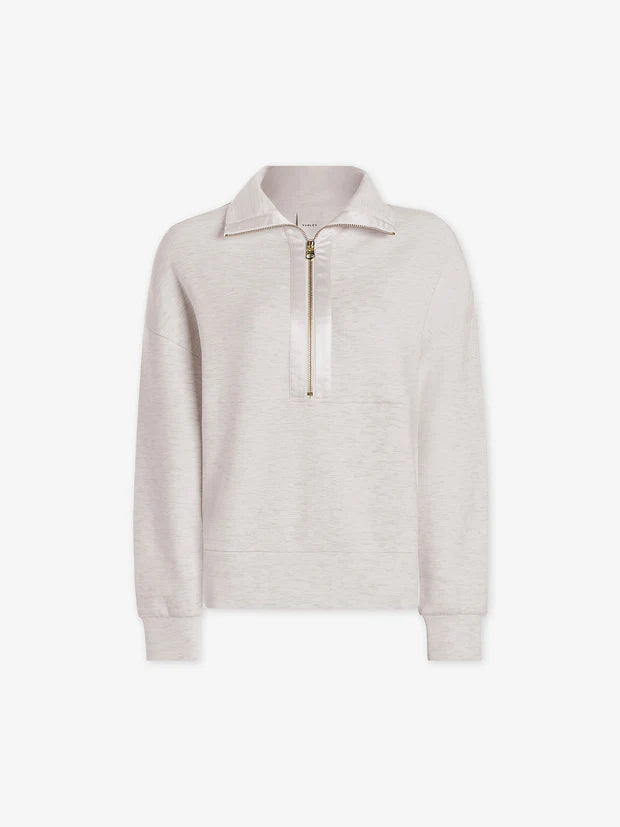 Half zip turtleneck sweat top in ivory marl with gold zipper