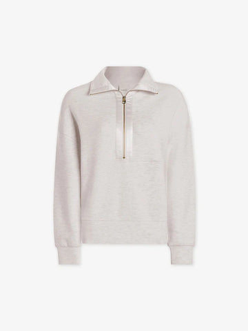 Half zip turtleneck sweat top in ivory marl with gold zipper