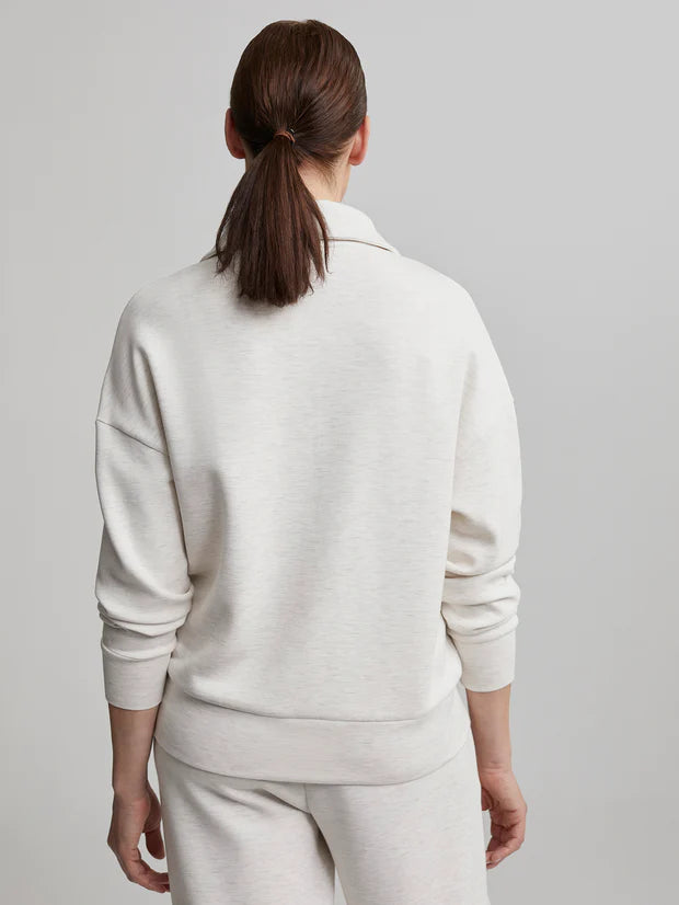 Half zip turtleneck sweat top in ivory marl with gold zipper