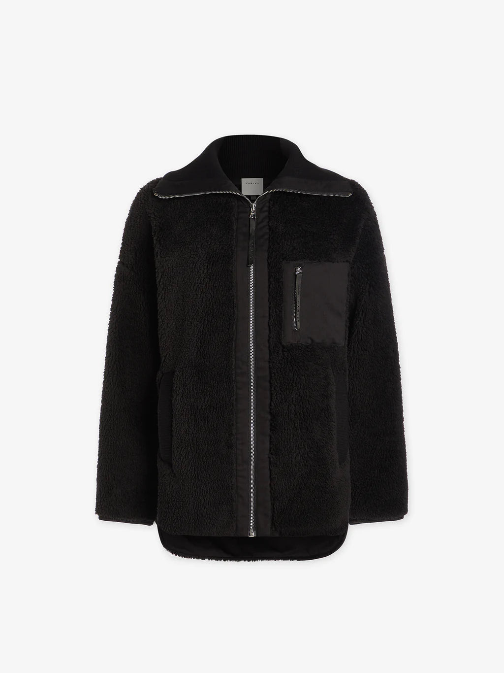 Black fleece jacket with full length silver metallic