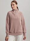 Clay pink half zip sweat top in ribbed fabric and silver metallic zip