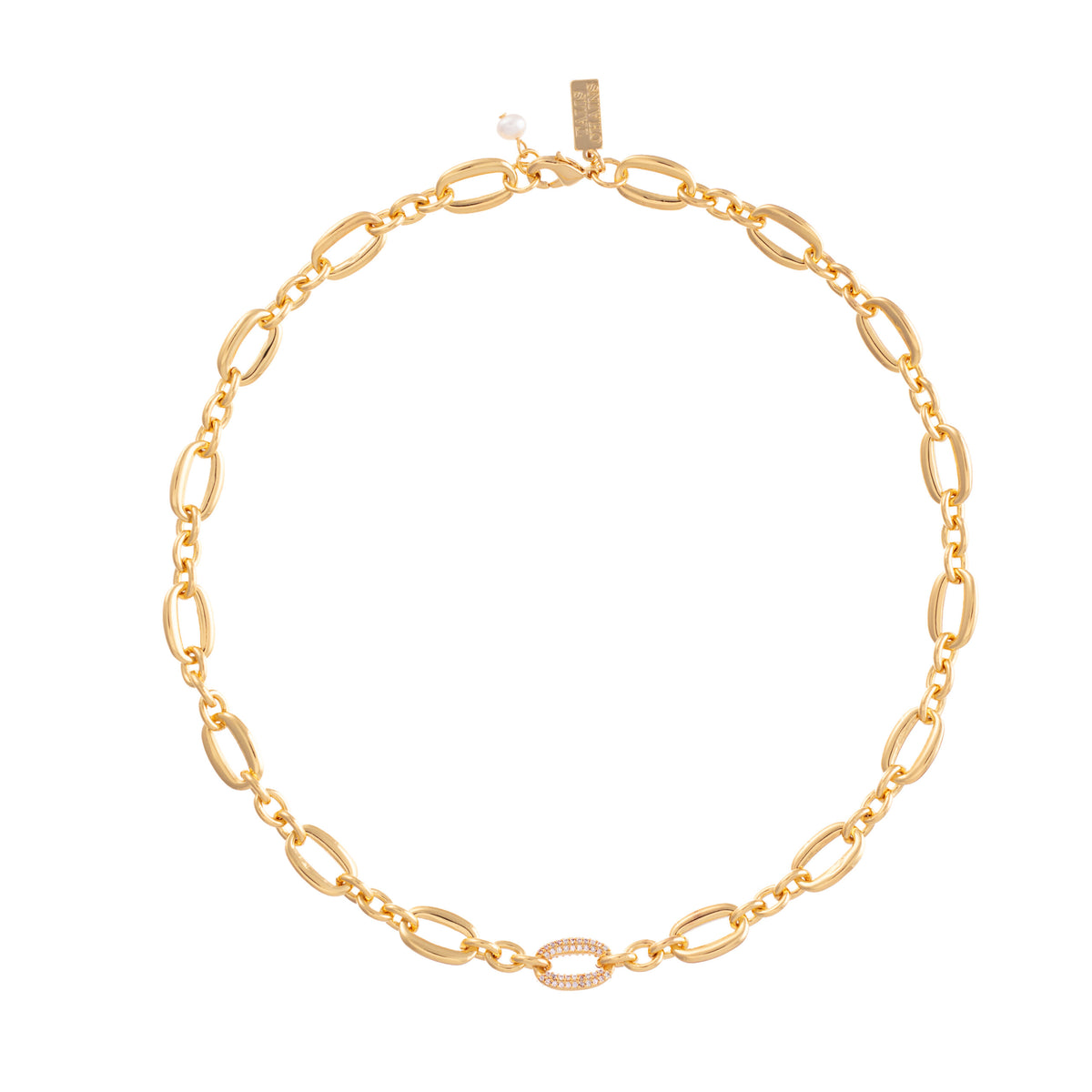 gold chain necklace with single cubic zirconia link