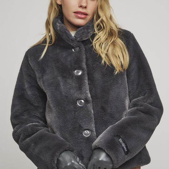 cropped faux fur dark grey jacket 