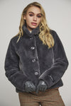 cropped faux fur dark grey jacket 