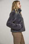 cropped faux fur dark grey jacket  side view 