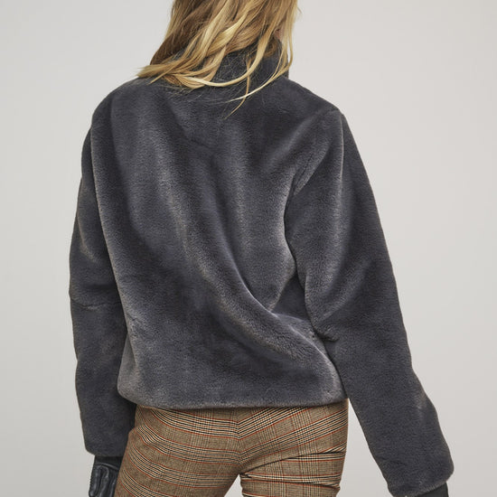 cropped faux fur dark grey jacket  rear view 