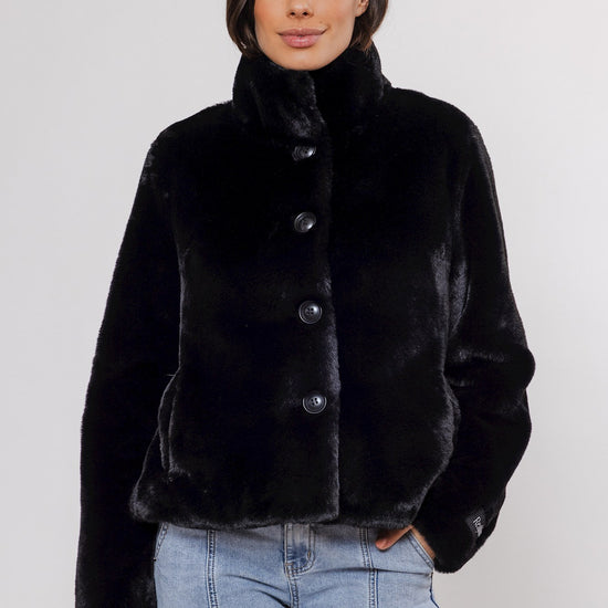 black faux fur cropped jacket 