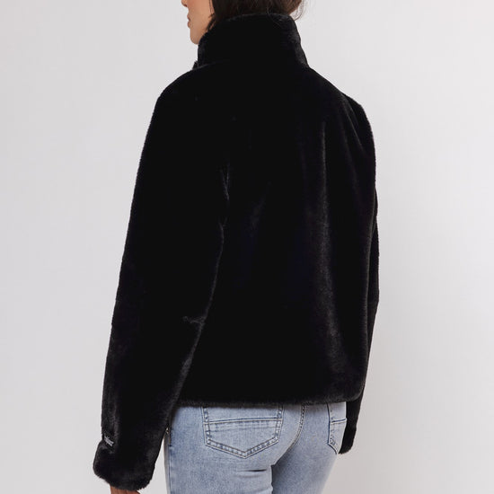 black faux fur cropped jacket  rear view 