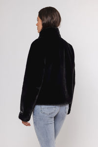 black faux fur cropped jacket  rear view 