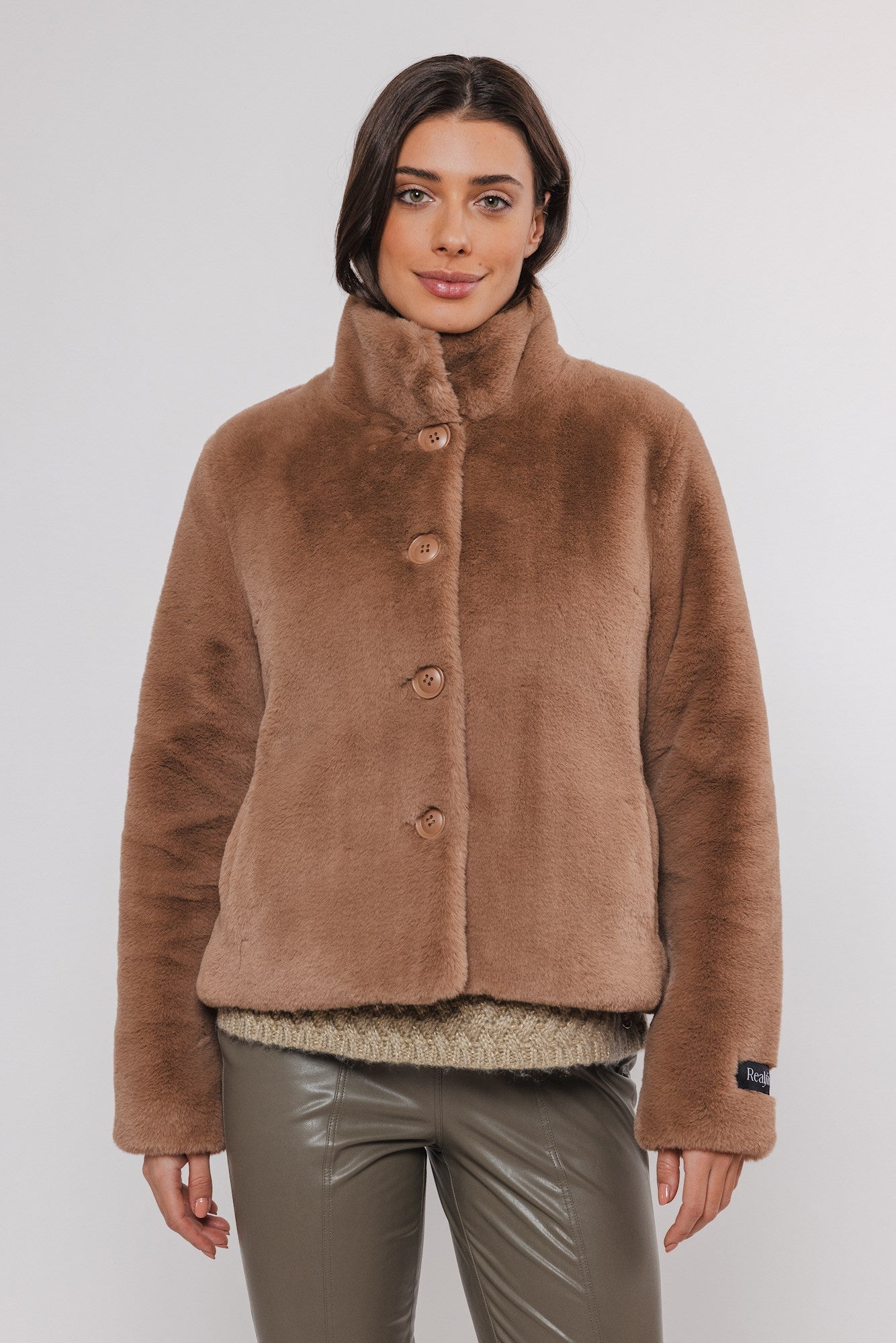 tan faux fur cropped jacket