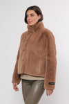 tan faux fur cropped jacket side view 