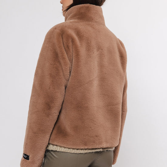 tan faux fur cropped jacket rear view 