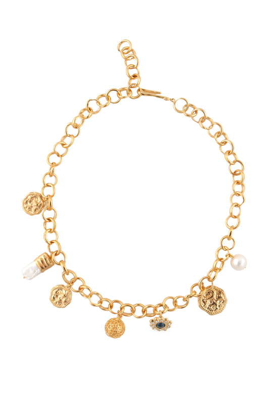 gold necklace with pearls and gold nuggets