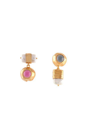 Mismatched Earrings with Cabochon & Pearl