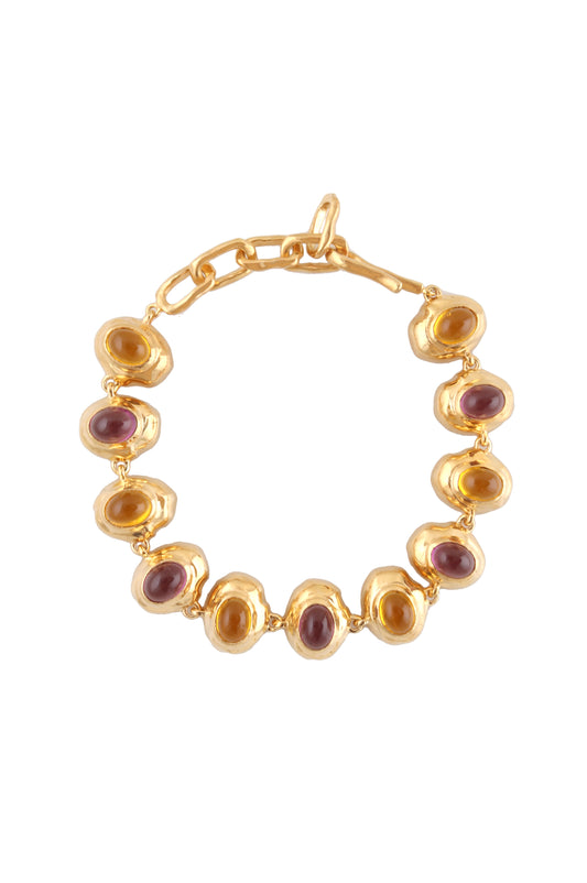 cabochon gemstone gold bracelet with hook fastening