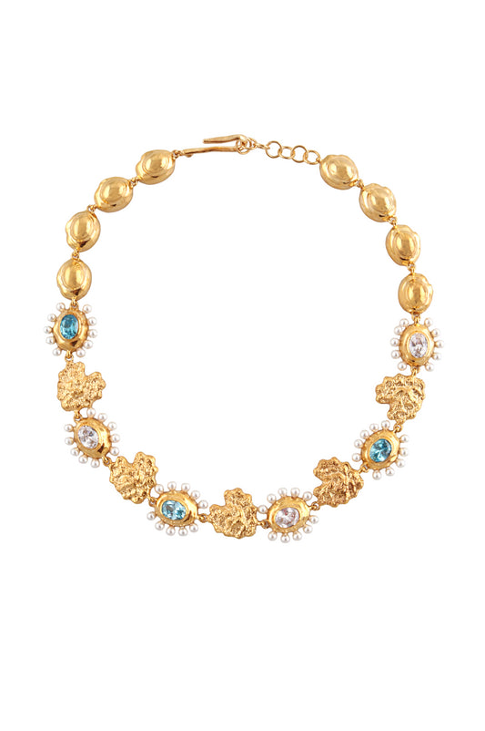 Multi Charm Choker Necklace Pearls/Stones