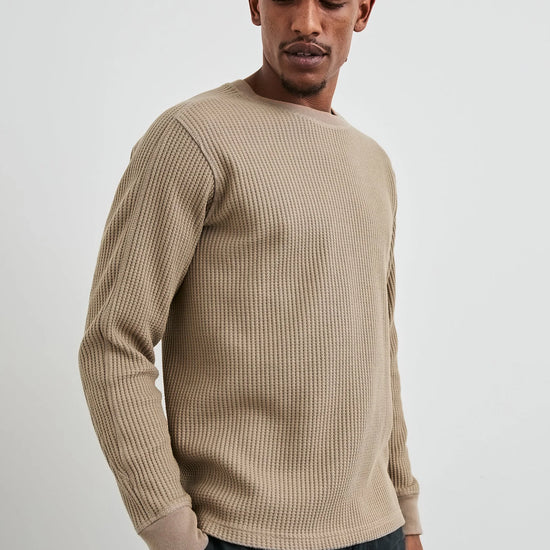 beige waffle knit o neck jumper  side view 