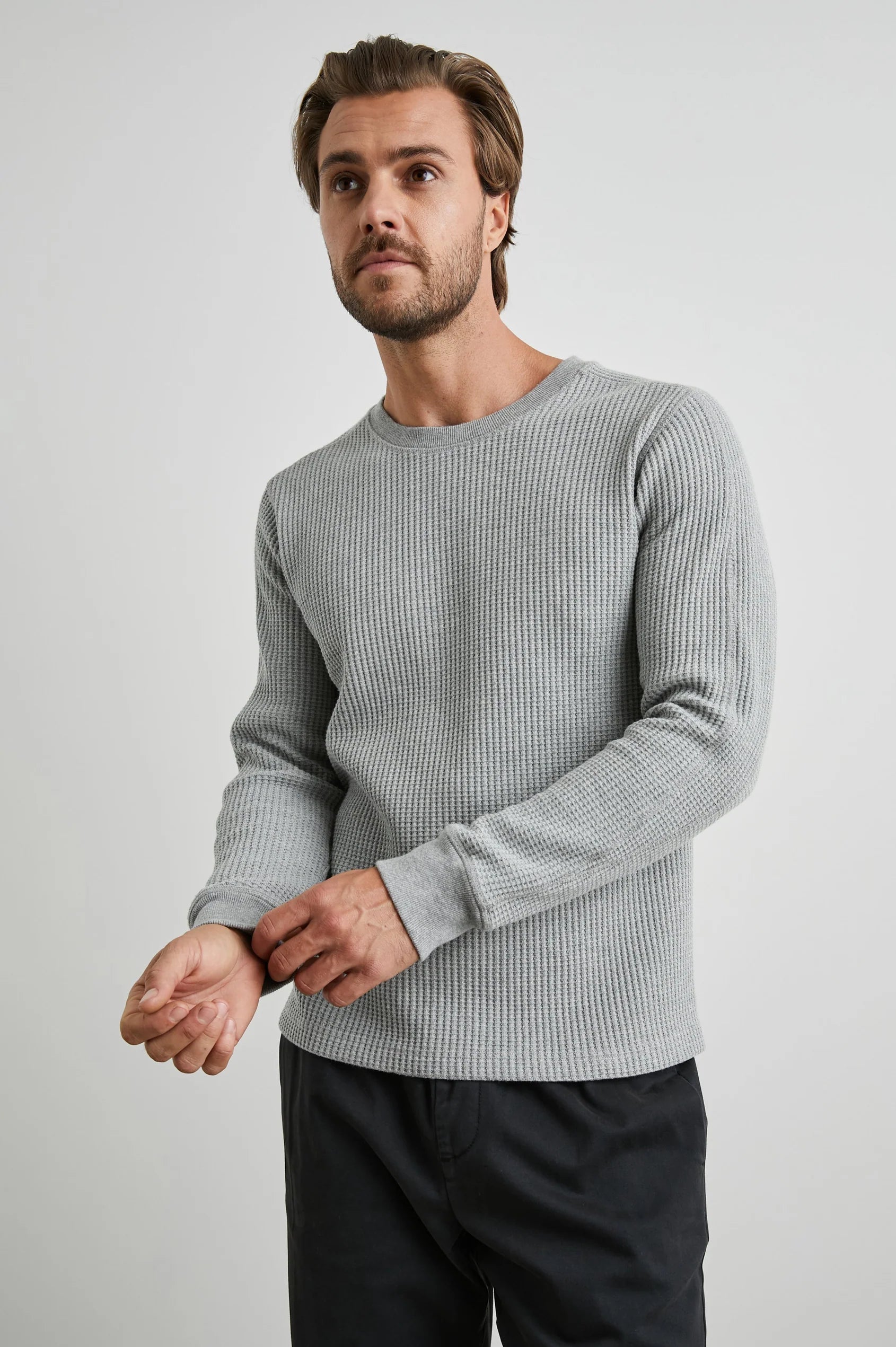 grey waffle knit round neck jumper 