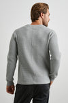 grey waffle knit round neck jumper  rear view 