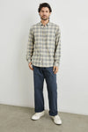 grey check shirt with chest pocket and curved hem 