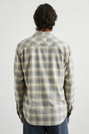 grey check shirt with chest pocket and curved hem  rear view 