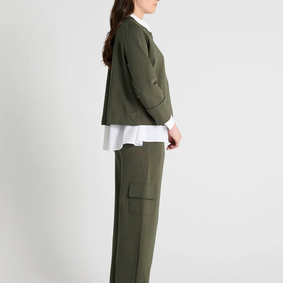 khaki green round neck sweatshirt side view