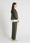 khaki green round neck sweatshirt side view