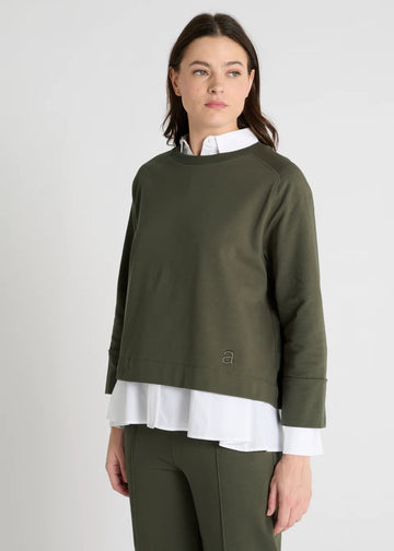 khaki green round neck sweatshirt
