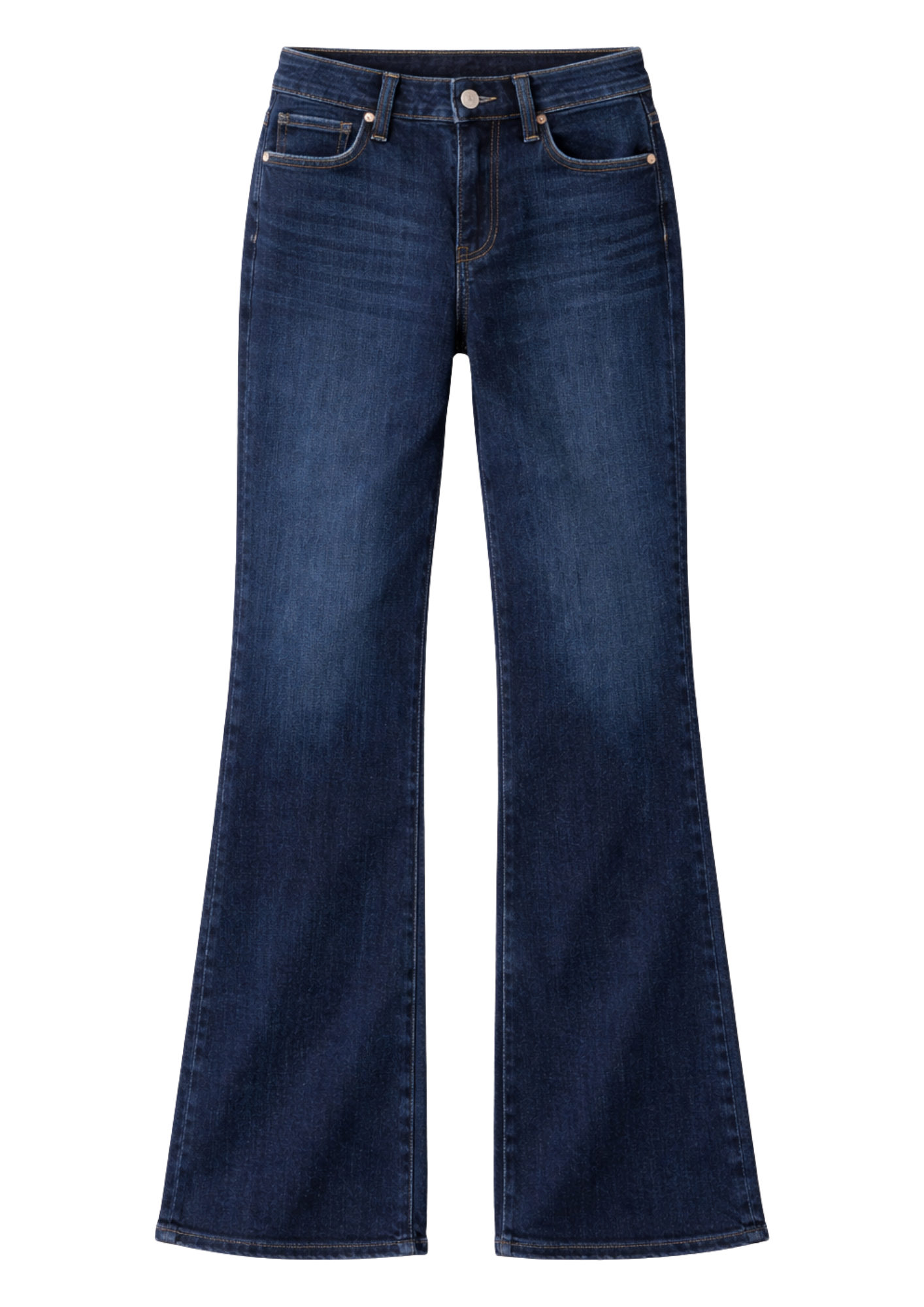 Product shot of blue jeans on a white background